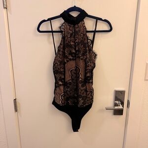 MAJORELLE Black and Nude Lace Bodysuit
